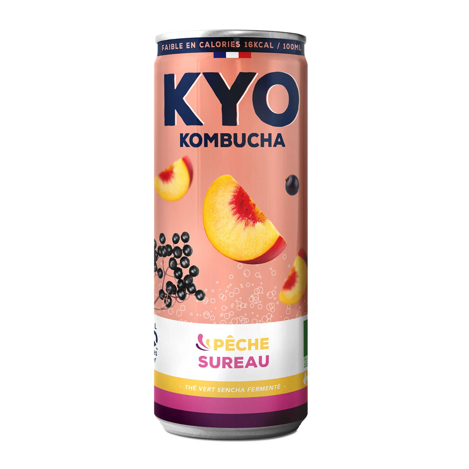 Soda Pêche Baie De Sureau Bio Kombucha 33cl - Kyo Kombucha