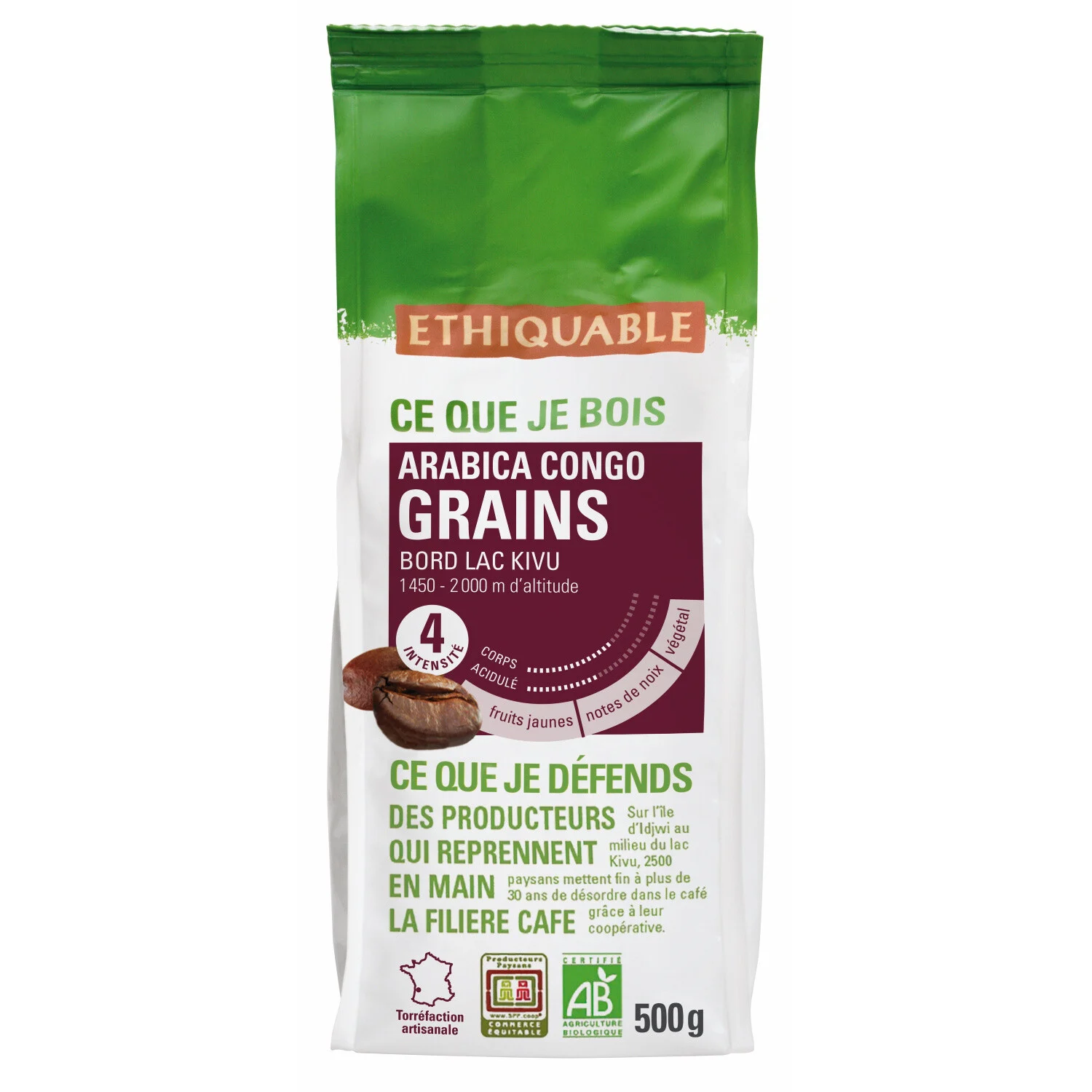 Organic Pure Arabica Congo Coffee Beans 500g - Ethiquable