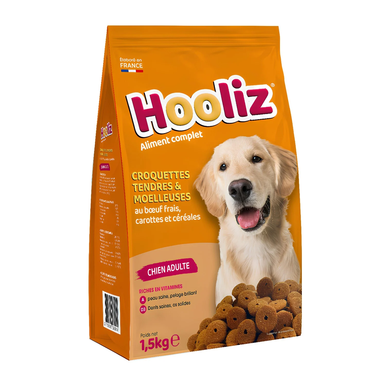 Zacht hondenvoer voor volwassenen met rundvlees en wortelen 1,5kg - HOOLIZ