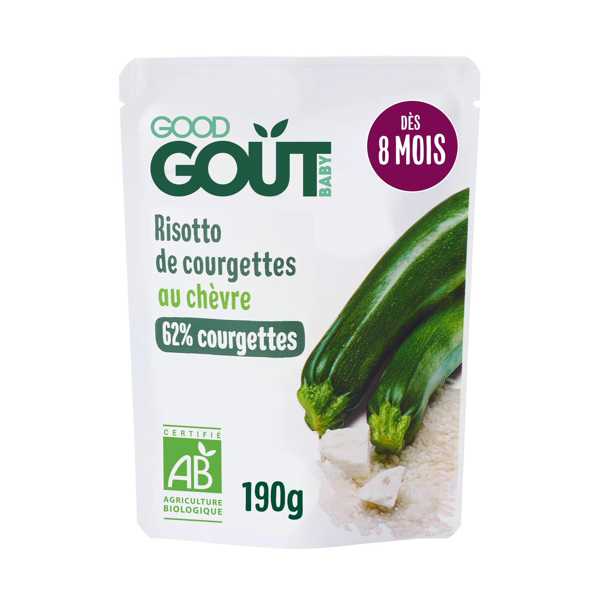 Risotto de calabacín y queso de cabra a partir de 8 meses 190g - GOOD GOUT