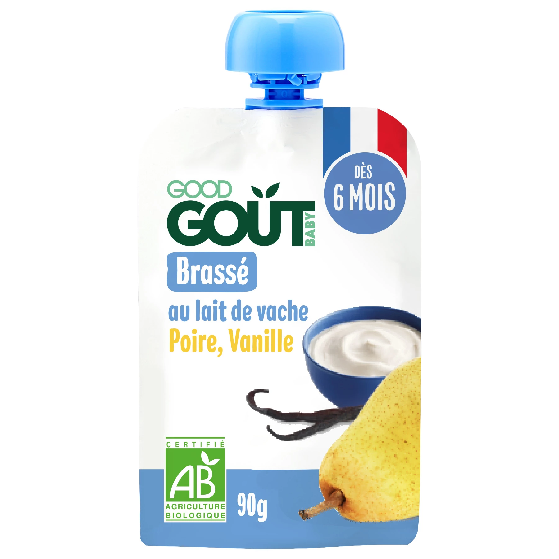 Gourde bébé Bio brassé poire vanille dès 6 mois 90g - GOOD GOUT