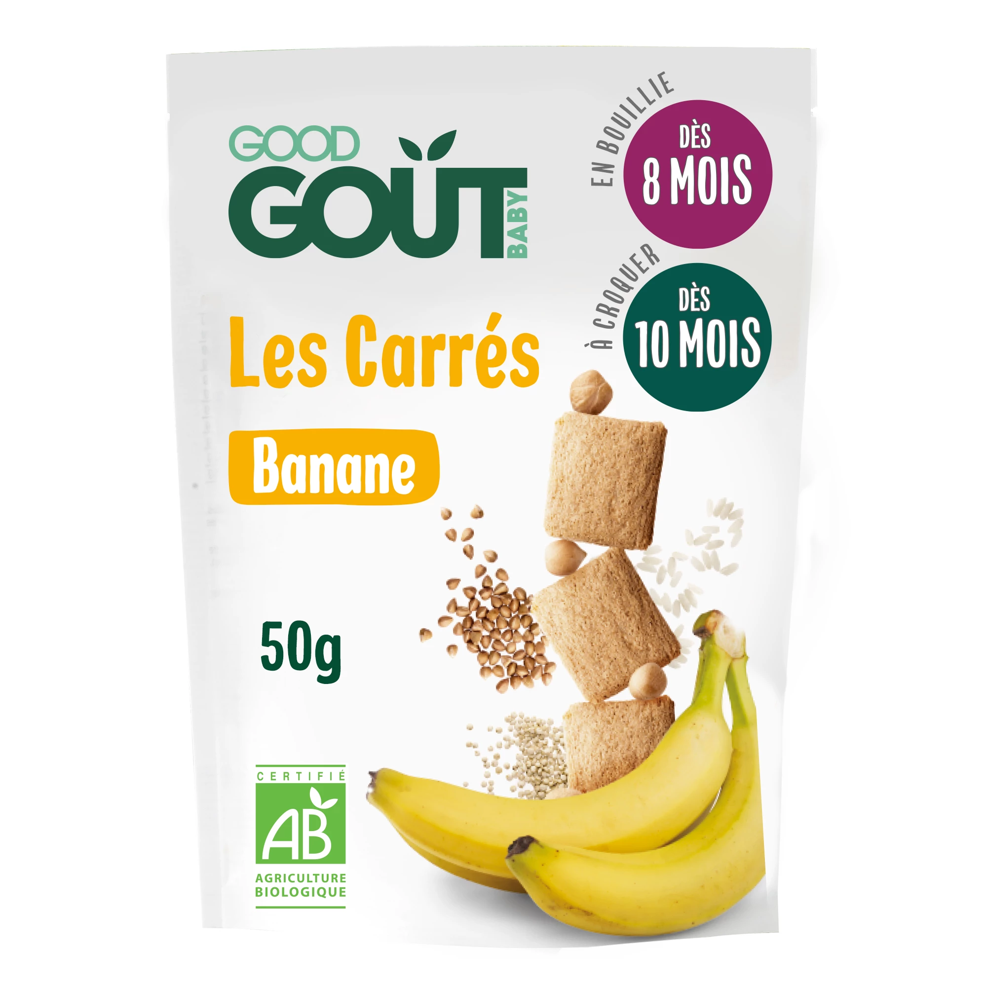 Biscuits bébé Bio carrés banane dès 8mois 50g - GOOD GOUT