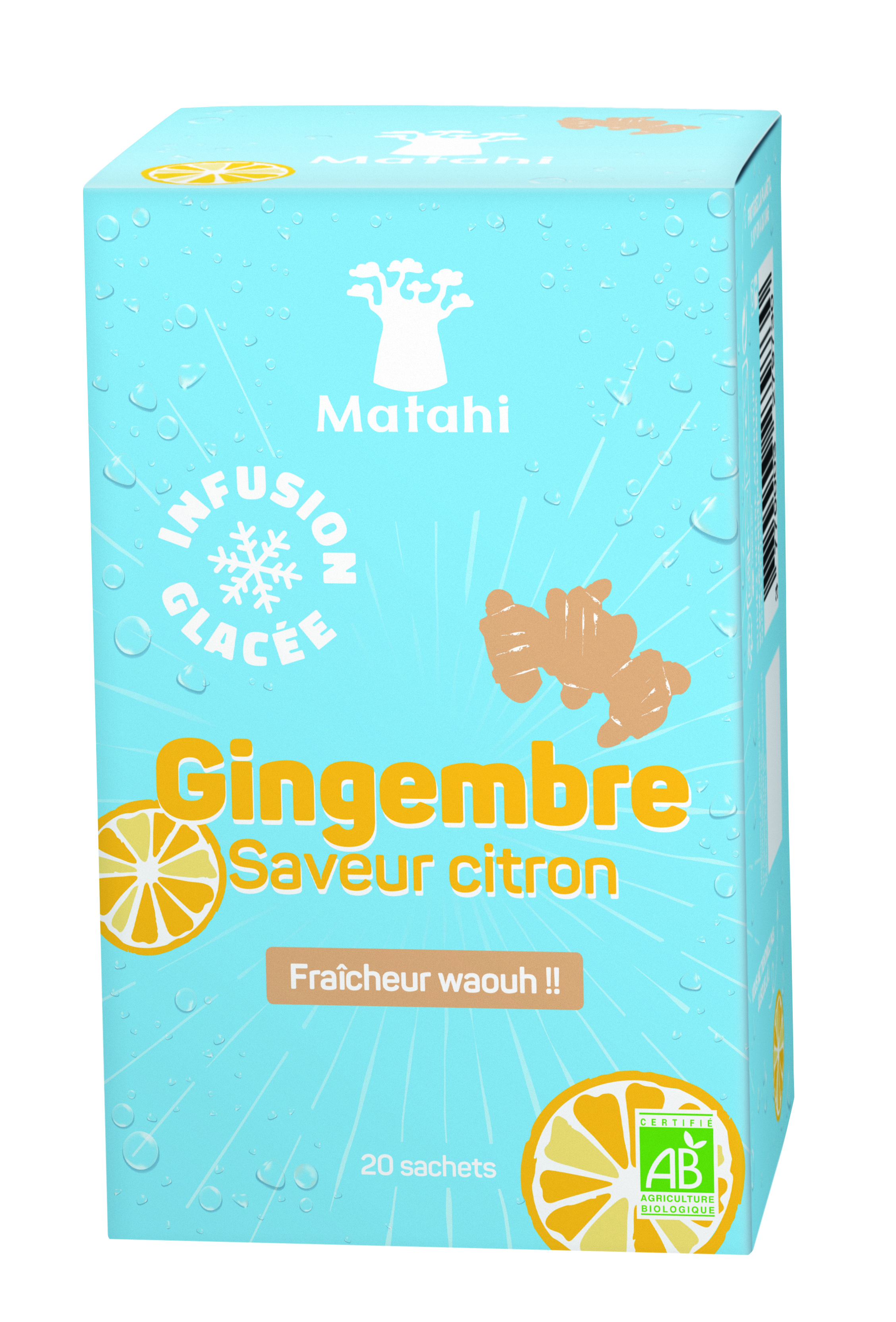 Infusión de hielo de jengibre orgánico sabor limón (12 x 20 bolsas x 2 g) - Matahi