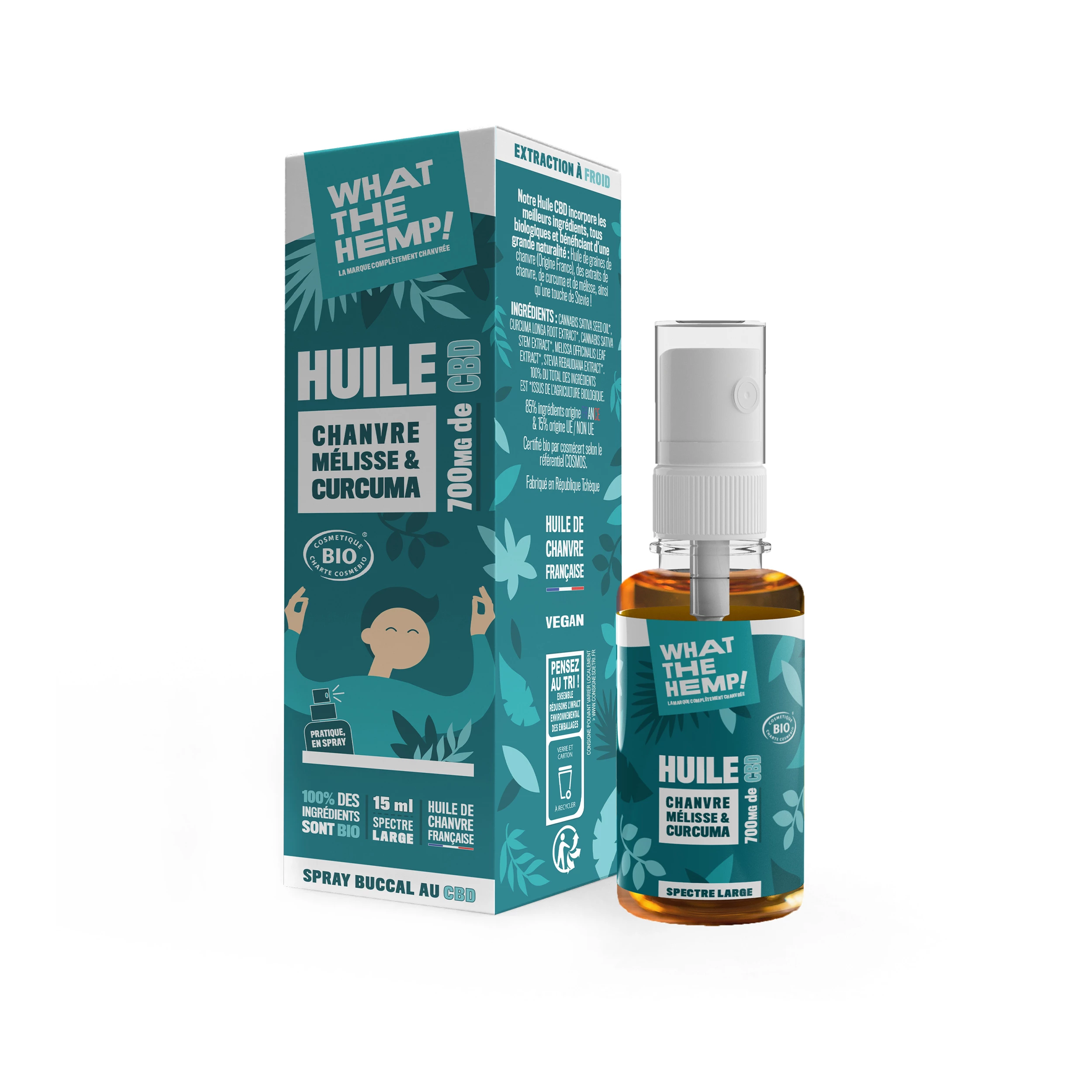 Spray Bucal au CBD Huile de Chanvre Mélisse et Curcuma, 15ml - WHAT THE HEMP!