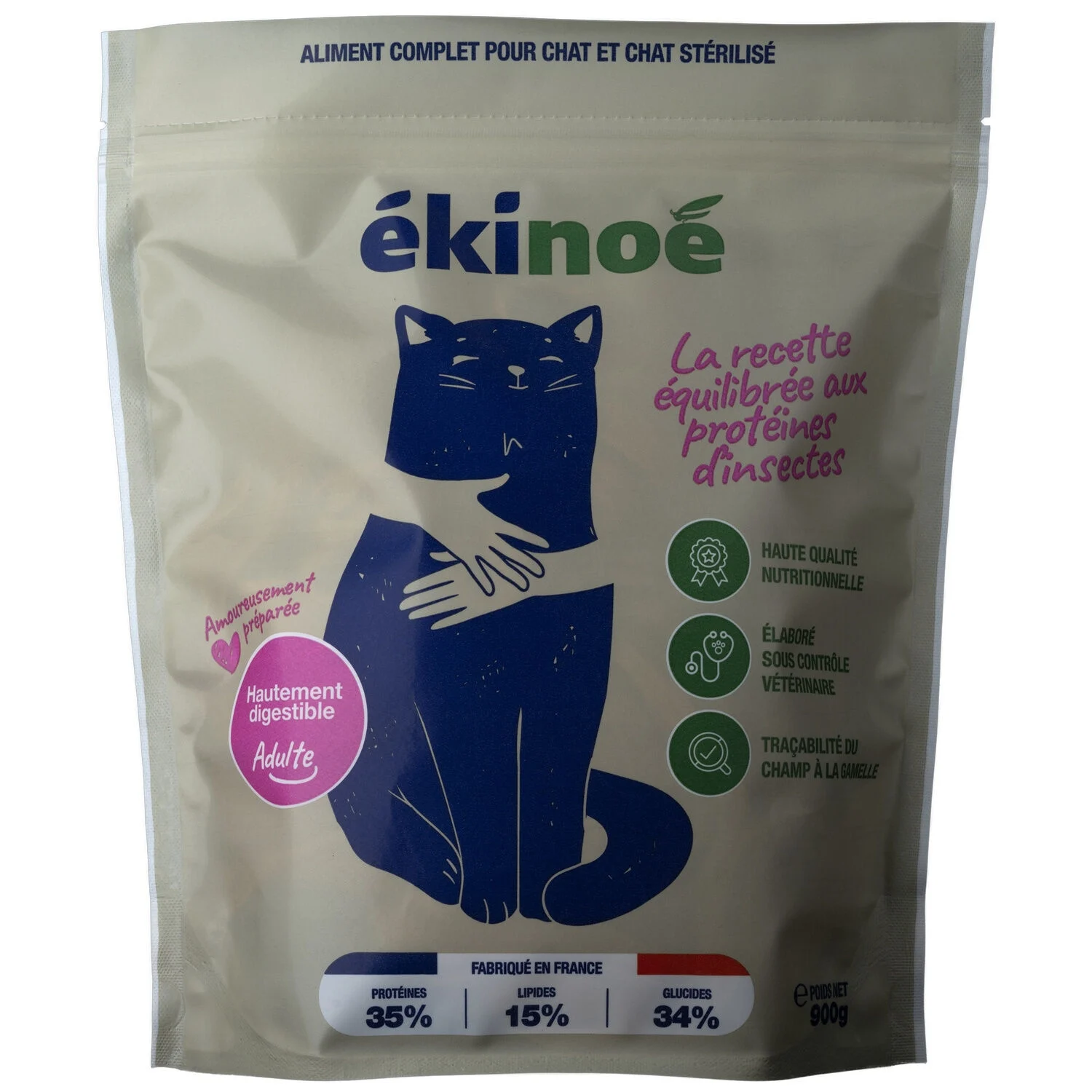 Croquettes For Sterilized Adult Cats With Insect Proteins 900g - Ekinoe