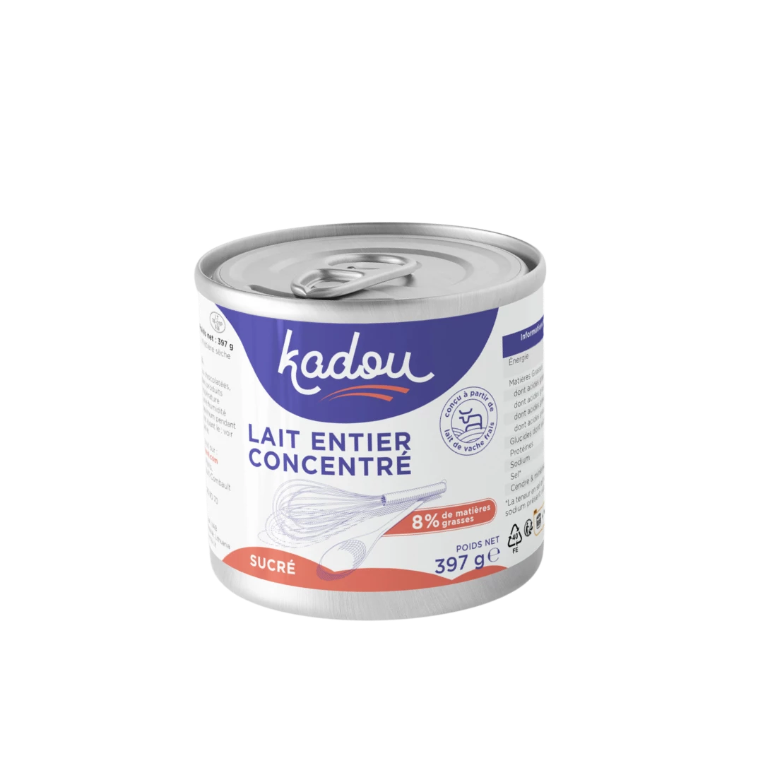 Lait Entier Concentré Sucré 8% Matieres Grasses (397 G) - Kadou