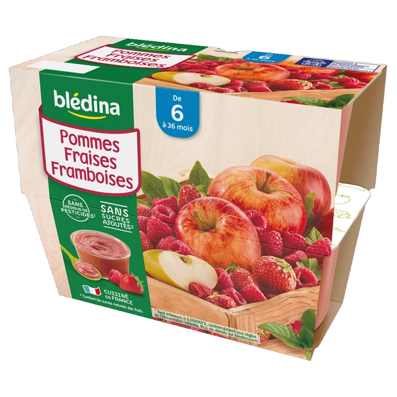 Compotes pommes/ fraises/ framboises 6-36 mois 4x100g - BLEDINA