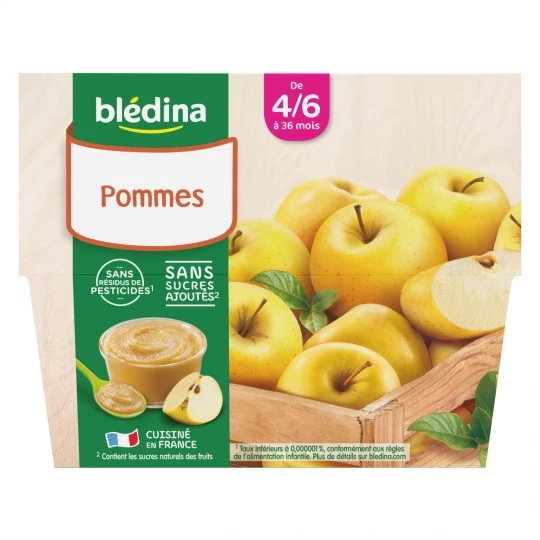 Compotes pomme sans sucres ajoutés dès 4 mois 4x100g - BLEDINA