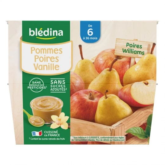 Dessert pommes/ poires/ vanille dès 6 mois 8x100g - BLEDINA