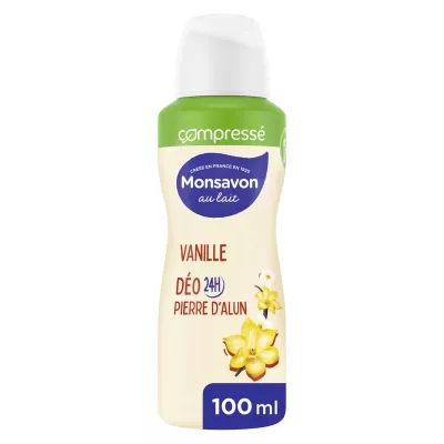 Déodorant spray compressé 24h 0% vanille à la pierre d'alun 100ml - MONSAVON
