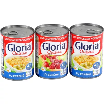 Ungesüßte Kondensmilch 1/2 Magermilch 4% Fett 3x410g - GLORIA