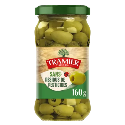 Olives verdes de la variedad Manzanilla sin residuos, 160 g - TRAMIER