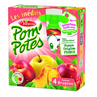 Pom'Potes pomme Brugnon 4x90g - MATERNE
