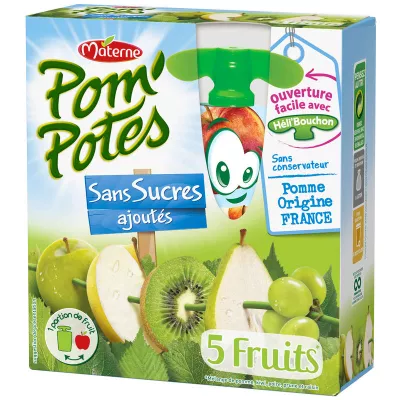 Gourde 5 fruits verts sans sucres ajoutés 4x90g - POM' POTES