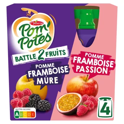 Battle2Fruits Composte Mela Lampone Frutto Della Passione, Mela Lampone Matura 4x90g - POM' POTES
