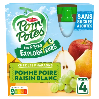 Compotes Les P'tits Explorateurs Pomme Pore Raisin Blanc 4x90g - POM' POTES