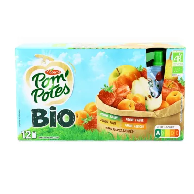 Compotes op fles Multi varianten Biologisch zonder toegevoegde suikers 12x90g - POM POTES