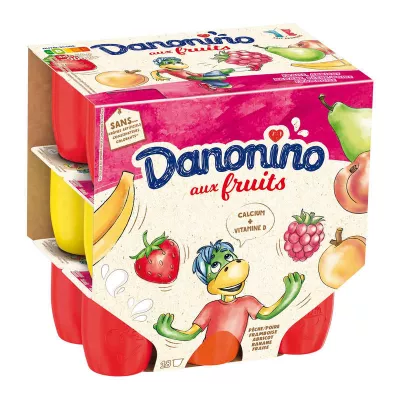 Petits suisses aux fruits fraise banane abricot framboise pêche/poire danonino 18x50g - DANONE