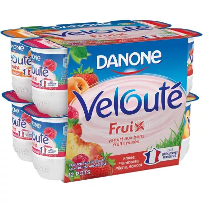 Gerührter Fruchtjoghurt Erdbeere Himbeere Pfirsich Aprikose Velouté Fruix 12x125g -  Danone