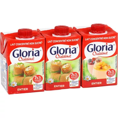 Lait concentré entier non sucré 7,5% MG 3x200ml - GLORIA