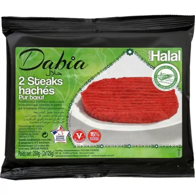 Steaks Hachés Halal, 15%M.G 2x125g - DABIA