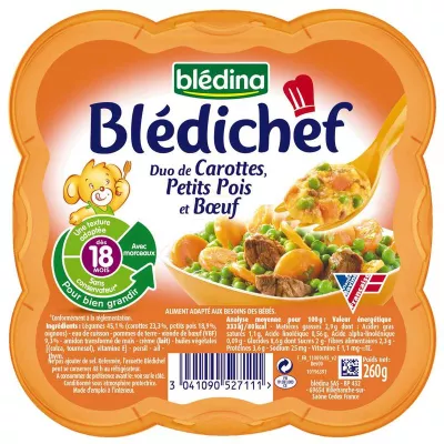 Plat bébé carottes/petits pois/ bœuf dès 18 mois 260g - BLEDINA