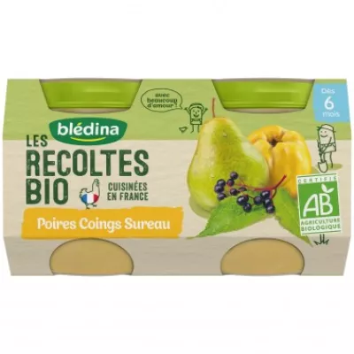 Compotes bébé poires/ coings/ sureau BIO dès 6 mois 2x130g - BLEDINA
