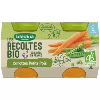 Petits pots BIO carottes petits pois 2x130g - BLEDINA