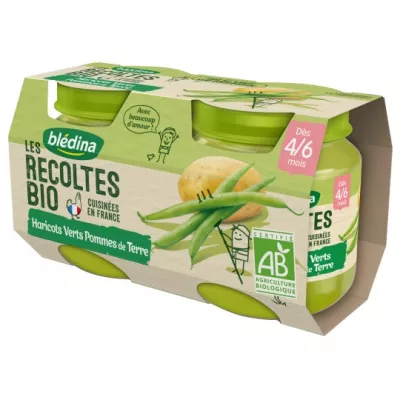 Frascos para bebés biológicos pequenos a partir de 4/6 meses feijão verde batata 2x130g - BLEDINA