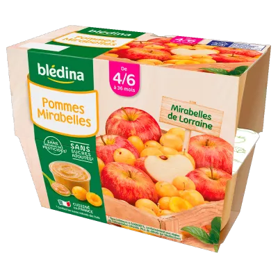 Dessert pour bébé dès 4mois Coupelles Pommes Mirabelles 4x100g - BLEDINA
