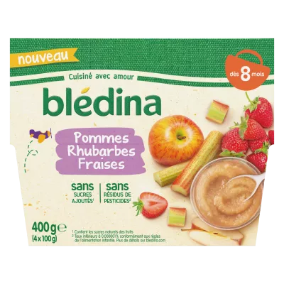 Compote dès 8mois aux rhubarbes & fraises 4x100g - BLEDINA