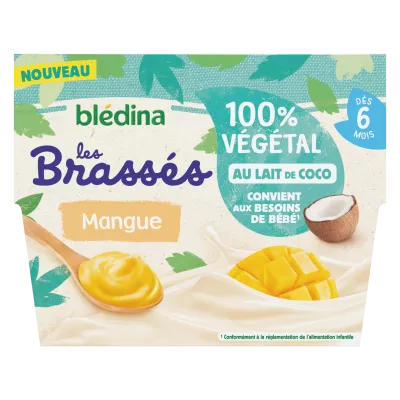 Les Brassés Rau củ tráng miệng cho bé từ 6 tháng khuấy xoài nước cốt dừa 4x95g - BLEDINA