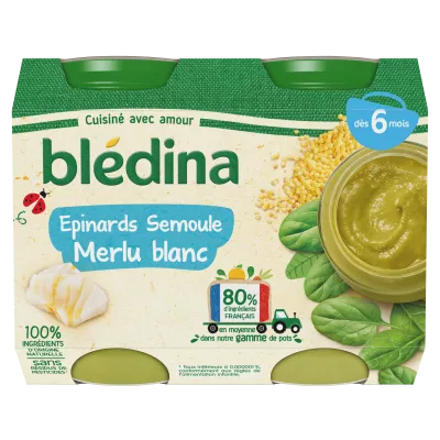 Petit pot épinards semoule et merlu blanc dès 6 mois 2x200g- BLEDINA