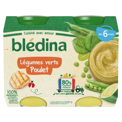 Klein babypotje vanaf 6 maanden groene groenten kip 2x20g - BLEDINA