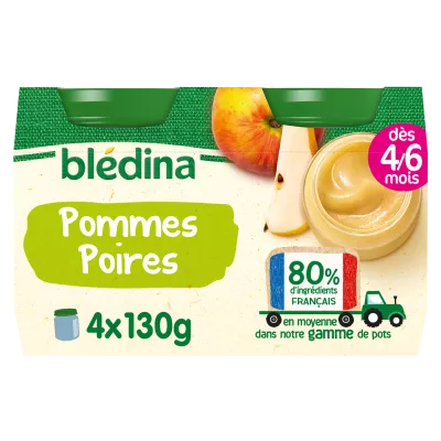 Compote bébé dès 4-6 mois pommes poires 4x130g - BLEDINA