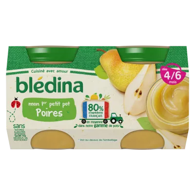 Petits pots bébé aux fruits poires dès 4-6 mois 2x130g - BLEDINA