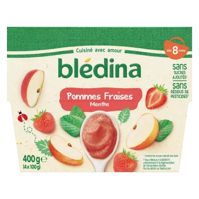 Purée de fruits bébé dès 8 mois pommes fraises menthe 4x100g - BLEDINA