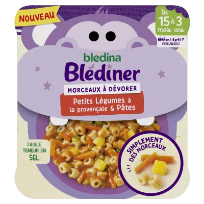 Plat bébé soir dès 15 mois morceaux de légumes à la provençale pâtes Blédiner 200g - BLEDINA
