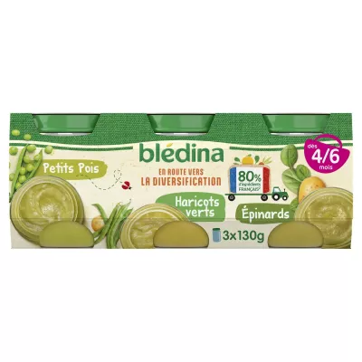 Kleine pot erwten, sperziebonen, spinazie vanaf 4 maanden 3x130g - BLEDINA