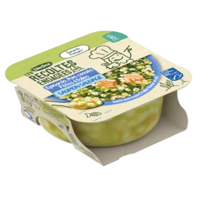 Piatto da bambino da 15 mesi di piselli di spinaci razze pati salmone con raccolti fidanzati 250 g-bledina
