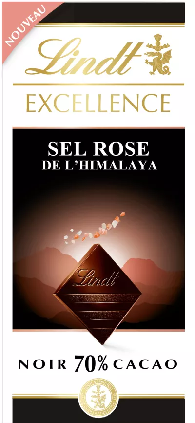 एक्सीलेंस ब्लैक 70% कोको हिमालयन गुलाबी नमक टैबलेट 100 ग्राम - LINDT