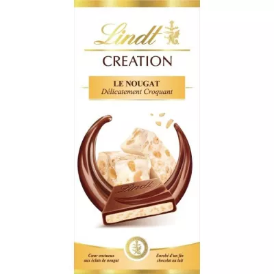 Tablette de chocolat au lait fourré nougat Création 150g - LINDT