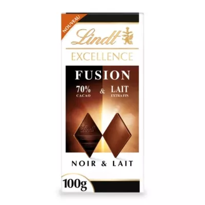 Tablette de chocolat excellence fusion noir 70% et lait 100g - LINDT