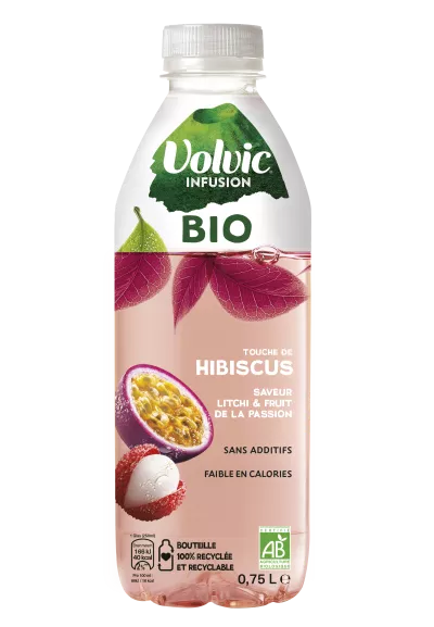Nước hương dâm bụt, vải và chanh dây hữu cơ, 75cl - VOLVIC