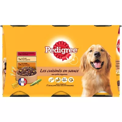 Alimentos Enlatados com Carne e Vegetais para Cães Adultos 3x1,2Kg - PEDIGREE