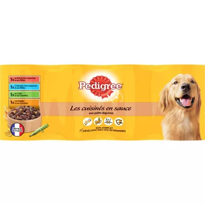 Boîtes terrines mijotées pour moyens et grands chiens Boeuf / Agneau / Lapin / Volaille 4x400g - PEDIGREE