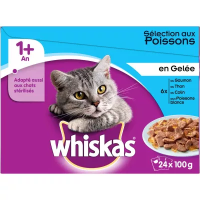 Pâtée pour chat 1+ an/aux poissons 24x100g - WHISKAS