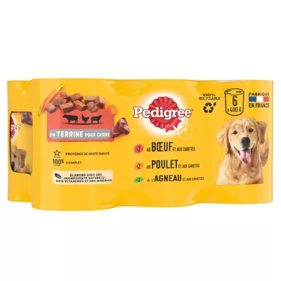 Paté Para Perros Adultos Con Ternera, Pollo y Cordero 6x400g - Pedigree