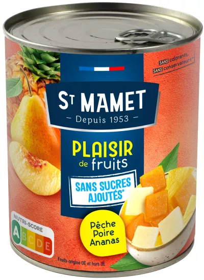 Früchte in Pfirsich-, Birnen- und Ananassirup ohne Zuckerzusatz 825 g - ST MAMET