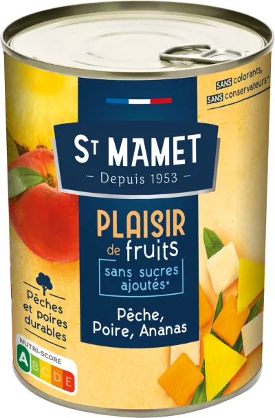 Früchte in Pfirsich-, Birnen- und Ananassirup ohne Zuckerzusatz 412 g - ST MAMET
